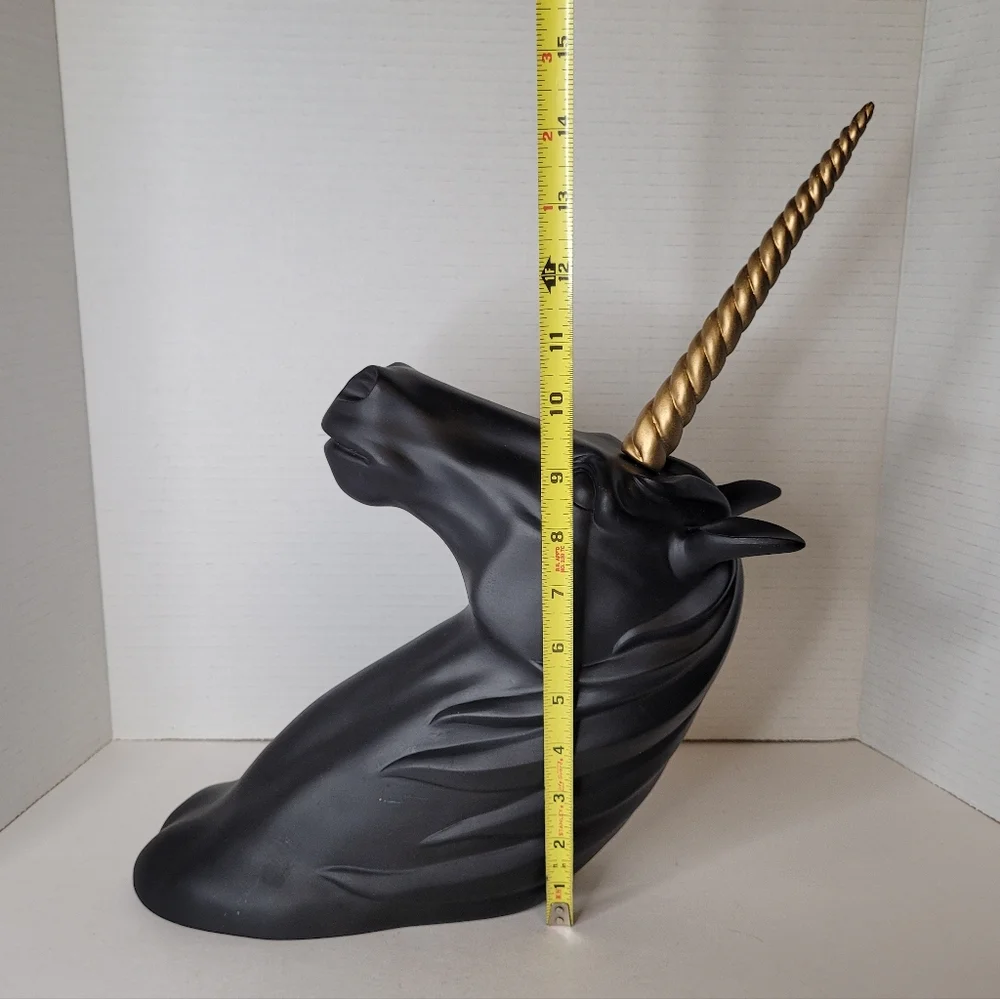 Black Unicorn with Golden Horn Large Wall Sculpture Ceramic Z Gallerie RARE